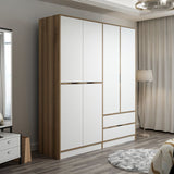 Wardrobes - Wardrobe Elina White Gold Melamine 185x208x52 cm - Dimehouse