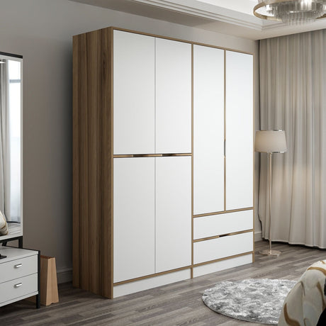 Wardrobes - Wardrobe Elina White Gold Melamine 185x208x52 cm - Dimehouse