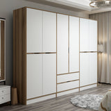 Wardrobes - Wardrobe Elina White Gold Melamine 277x208x52 cm - Dimehouse