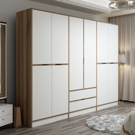 Wardrobes - Wardrobe Elina White Gold Melamine 277x208x52 cm - Dimehouse
