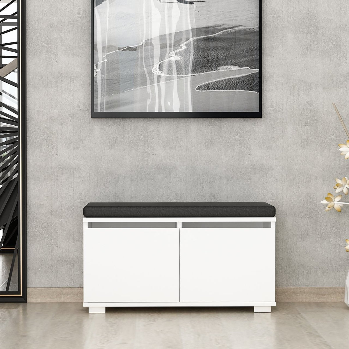 Shoe cabinets - Shoe cabinet Drago White Melamine 80x42x35 cm - Dimehouse