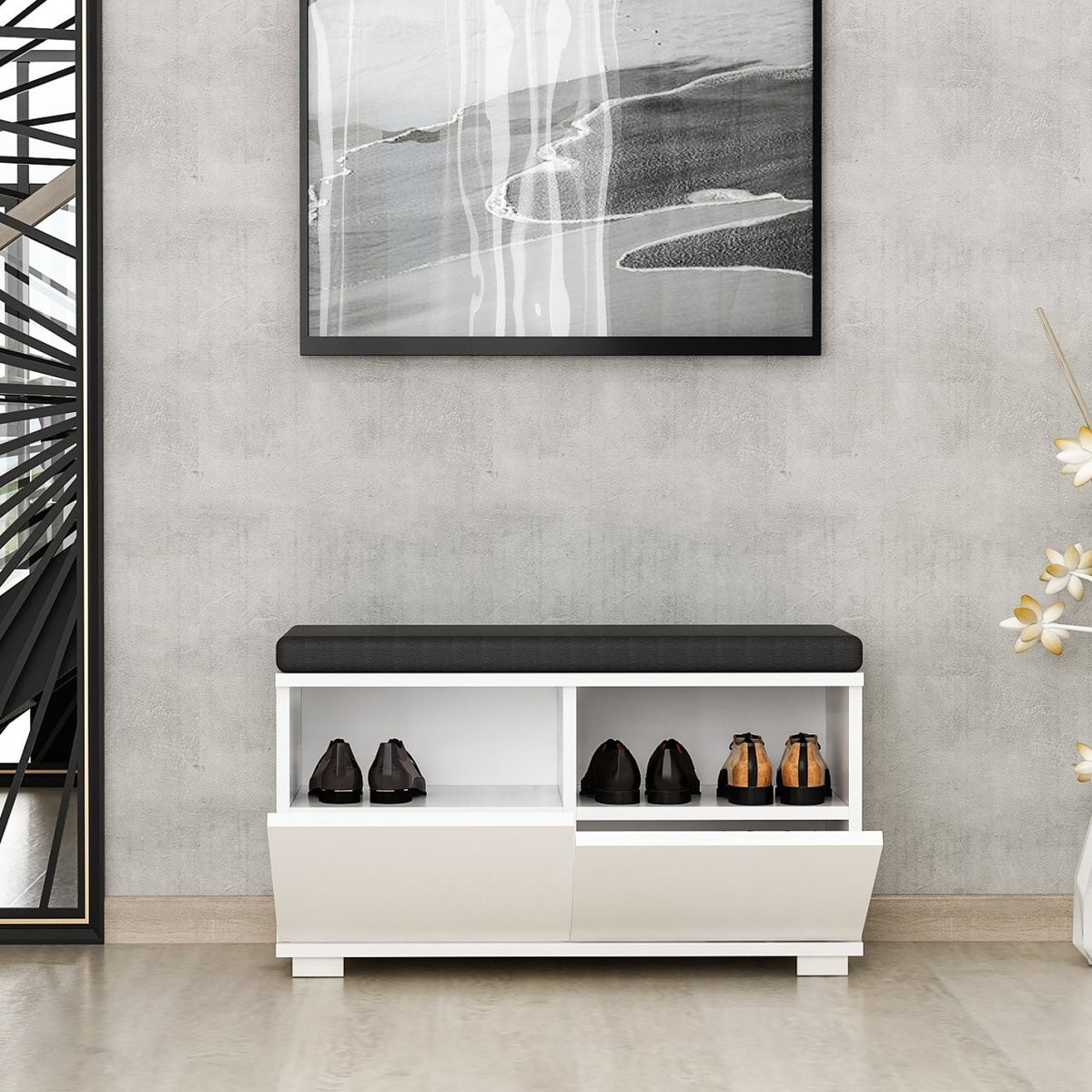 Shoe cabinets - Shoe cabinet Drago White Melamine 80x42x35 cm - Dimehouse