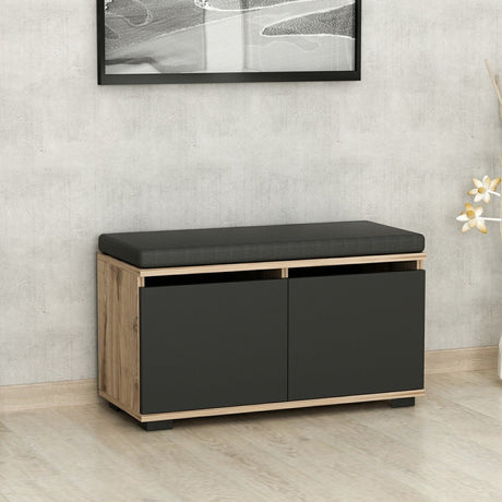 Shoe cabinets - Shoe cabinet Drago Walnut Black Melamine 80x42x35 cm - Dimehouse