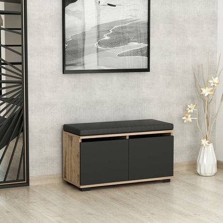 Shoe cabinets - Shoe cabinet Drago Walnut Black Melamine 80x42x35 cm - Dimehouse