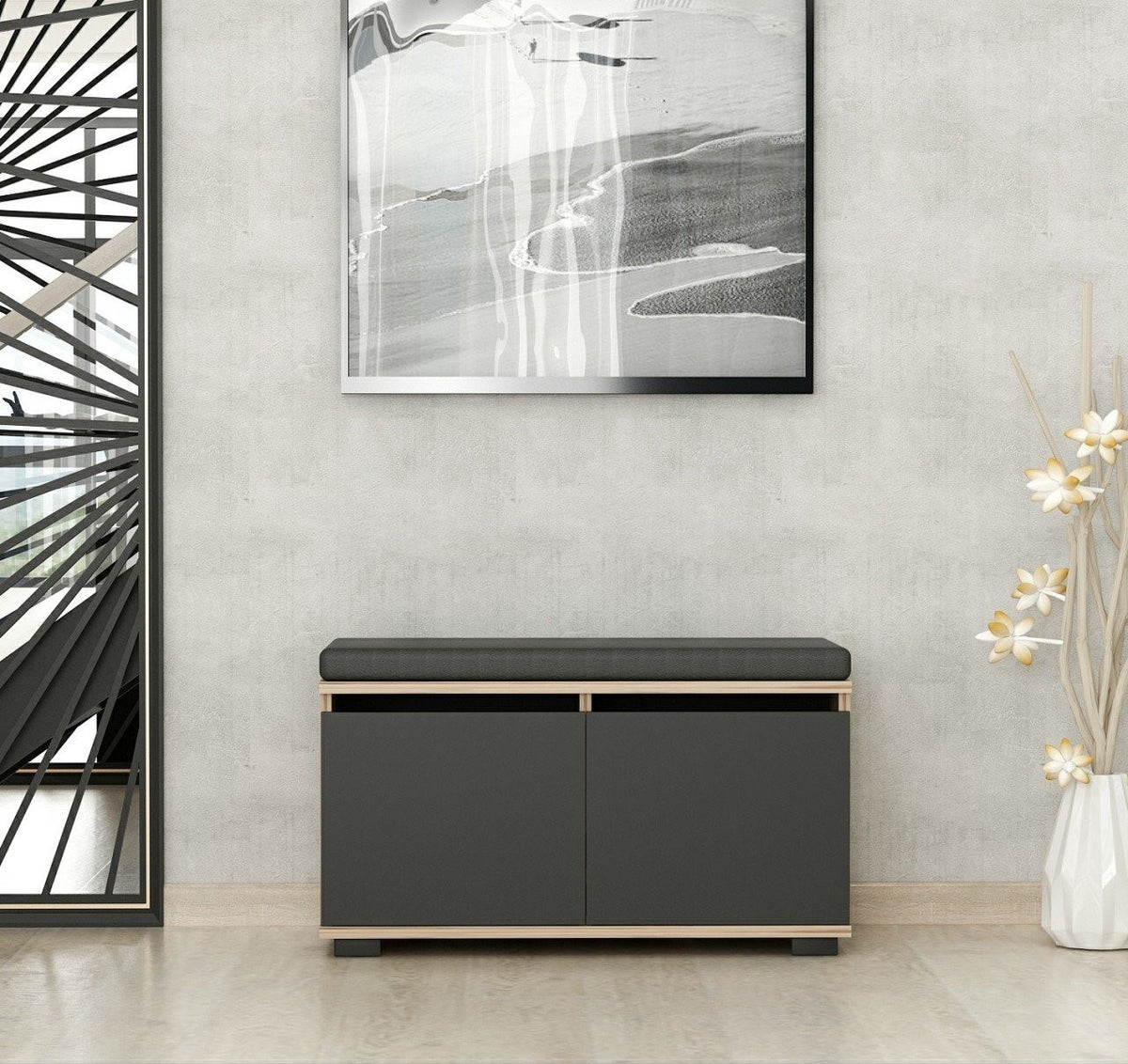 Shoe cabinets - Shoe cabinet Drago Walnut Black Melamine 80x42x35 cm - Dimehouse