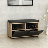 Shoe cabinets - Shoe cabinet Drago Walnut Black Melamine 80x42x35 cm - Dimehouse