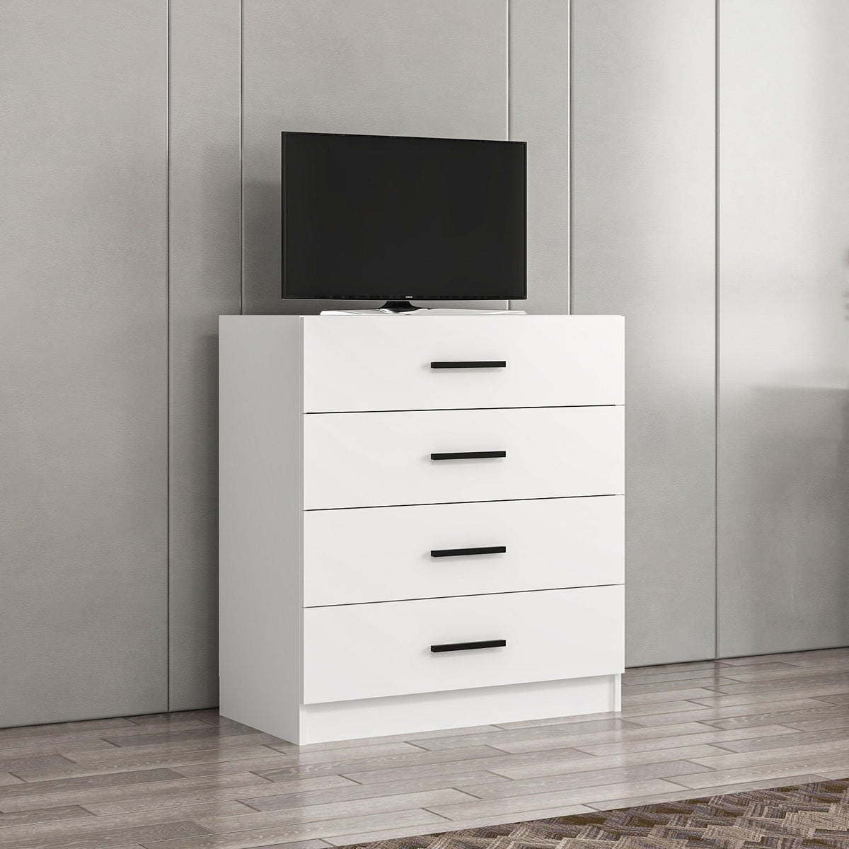 Chests of drawers - Chest of drawers Bare TV White Melamine 90x100x47 cm - Dimehouse
