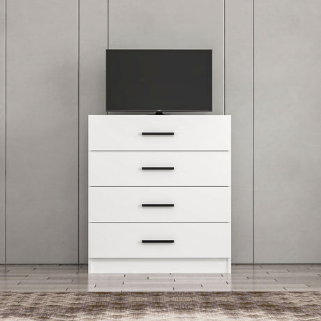 Chests of drawers - Chest of drawers Bare TV White Melamine 90x100x47 cm - Dimehouse