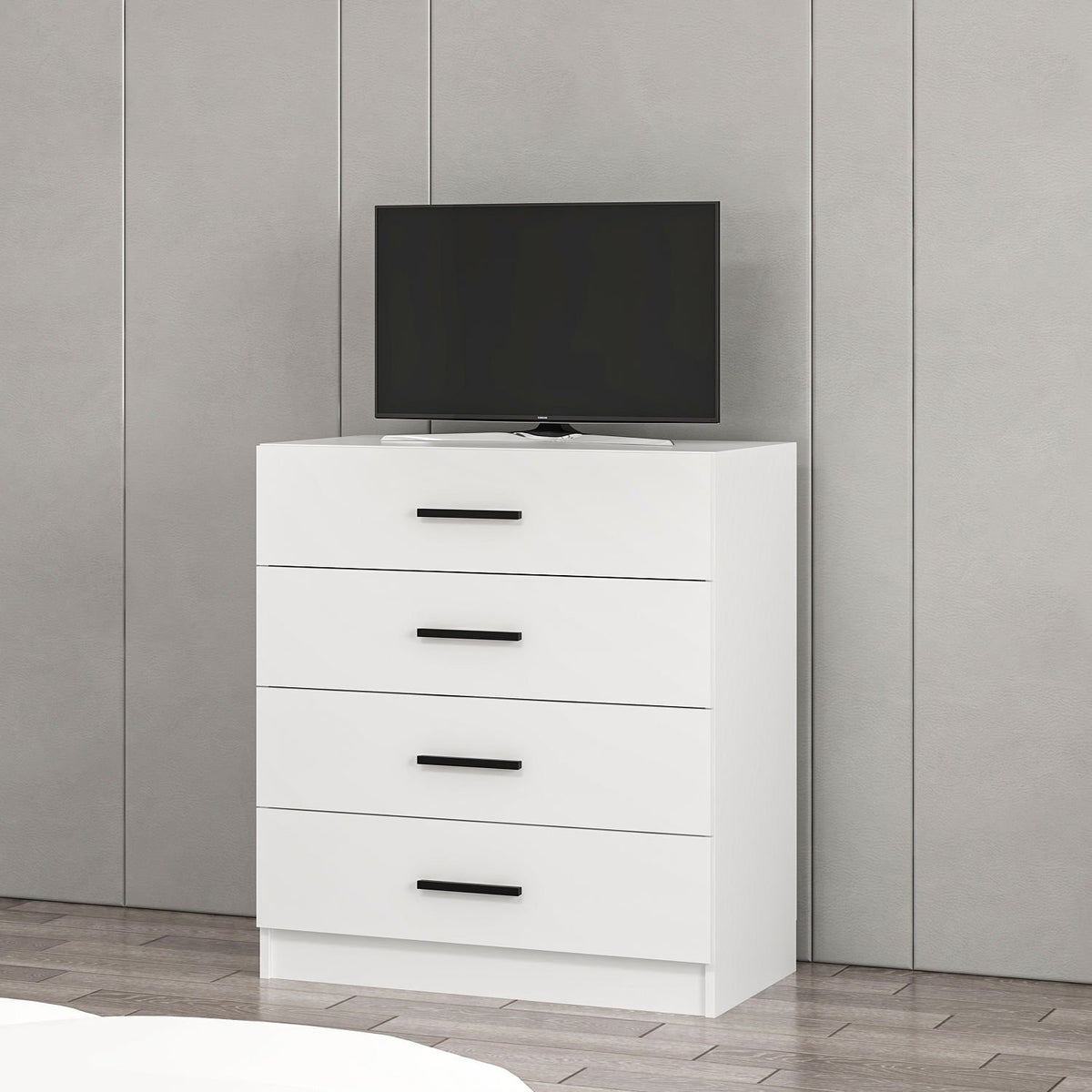 Chests of drawers - Chest of drawers Bare TV White Melamine 90x100x47 cm - Dimehouse