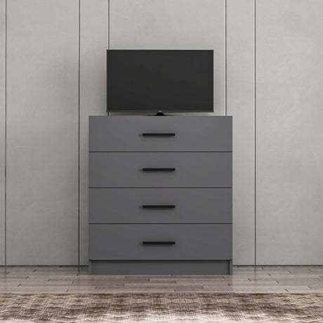 Chests of drawers - Chest of drawers Kale TV Anthracite Melamine 90x100x47 cm - Dimehouse