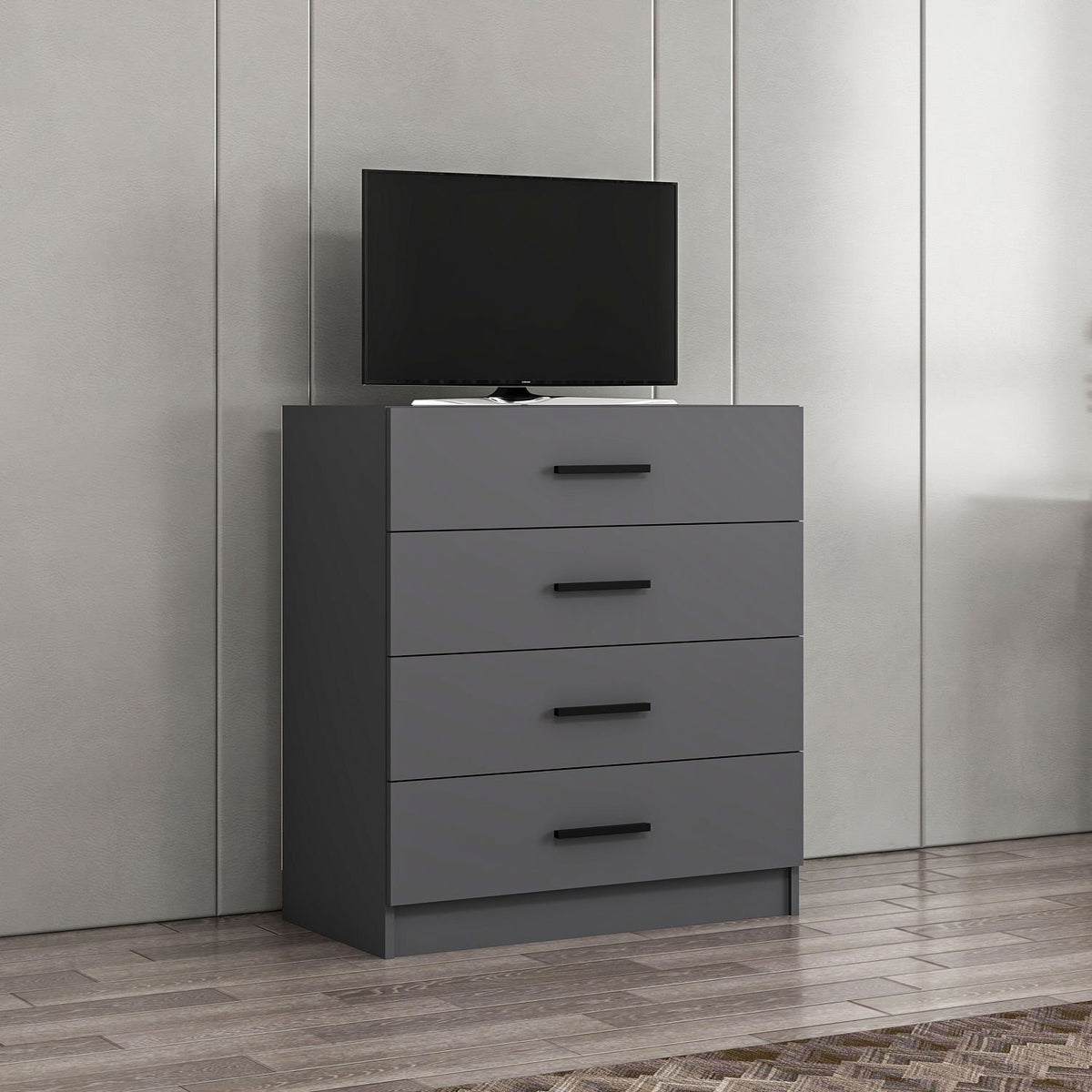 Chests of drawers - Chest of drawers Kale TV Anthracite Melamine 90x100x47 cm - Dimehouse