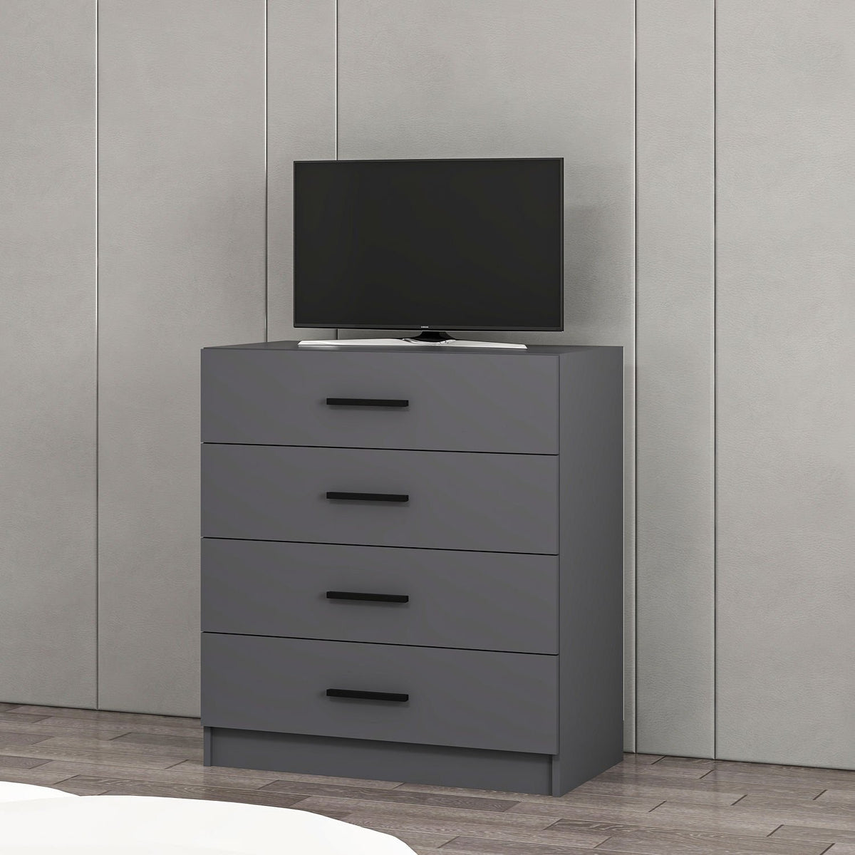 Chests of drawers - Chest of drawers Kale TV Anthracite Melamine 90x100x47 cm - Dimehouse