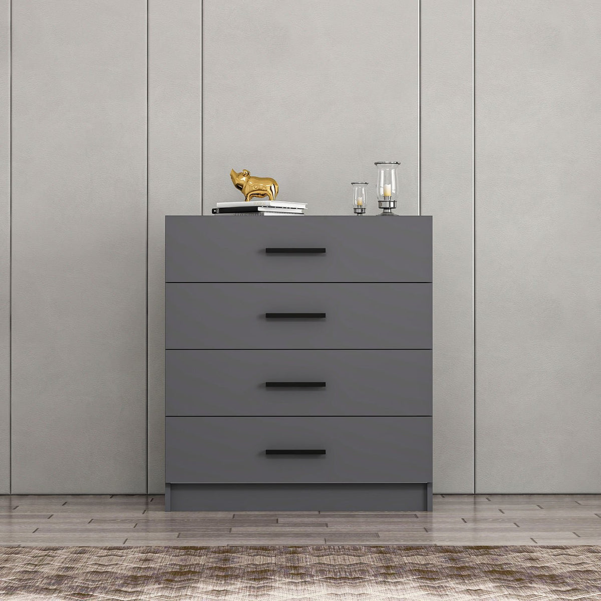 Chests of drawers - Chest of drawers Kale TV Anthracite Melamine 90x100x47 cm - Dimehouse