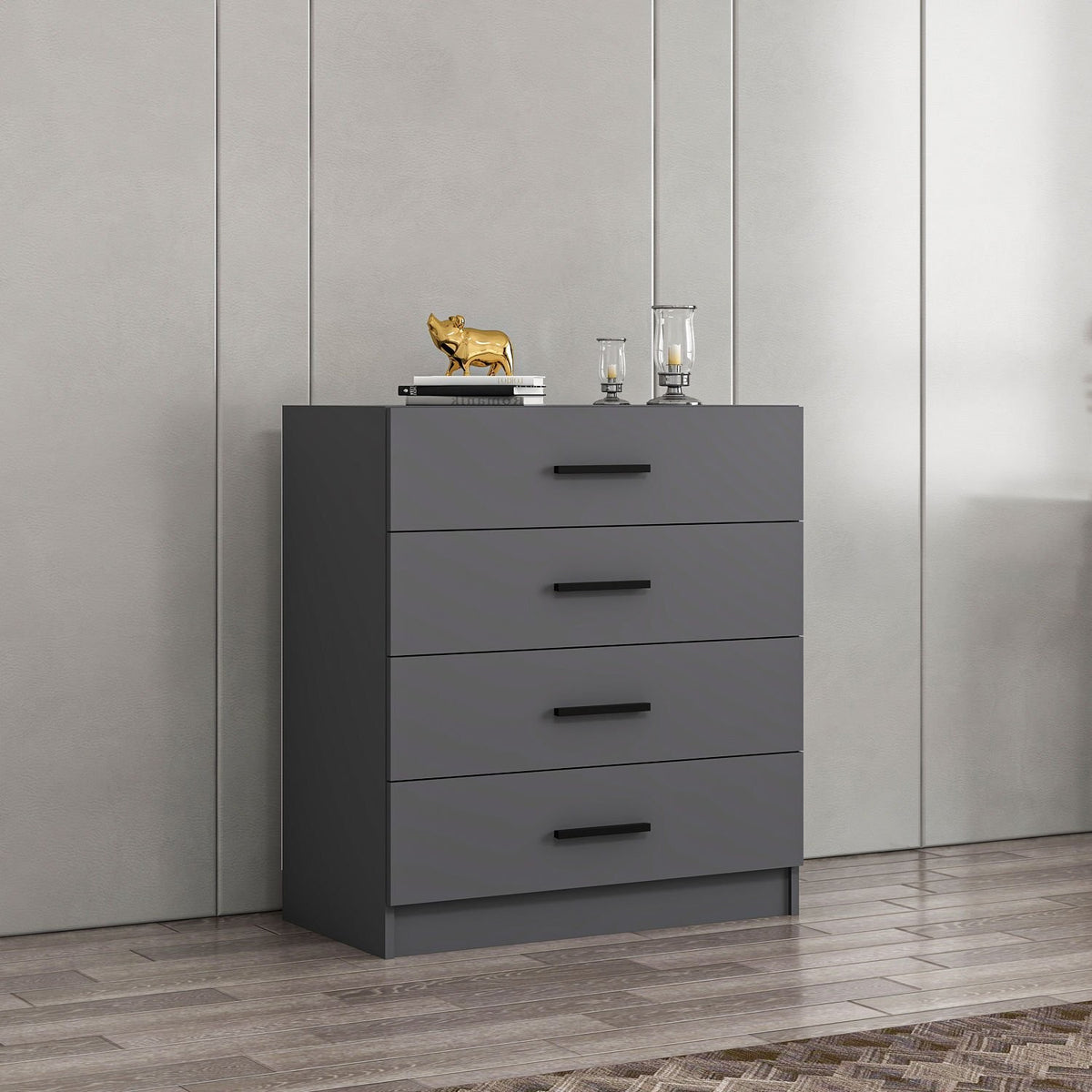 Chests of drawers - Chest of drawers Kale TV Anthracite Melamine 90x100x47 cm - Dimehouse