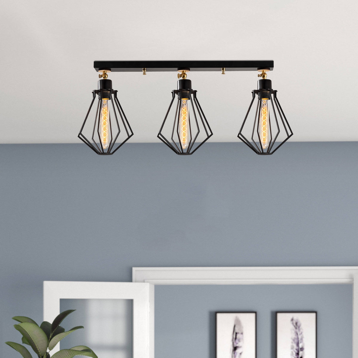 Hanging lamps - Hanging lamp 3 - lights Black Gold Metal Palisade - Dimehouse