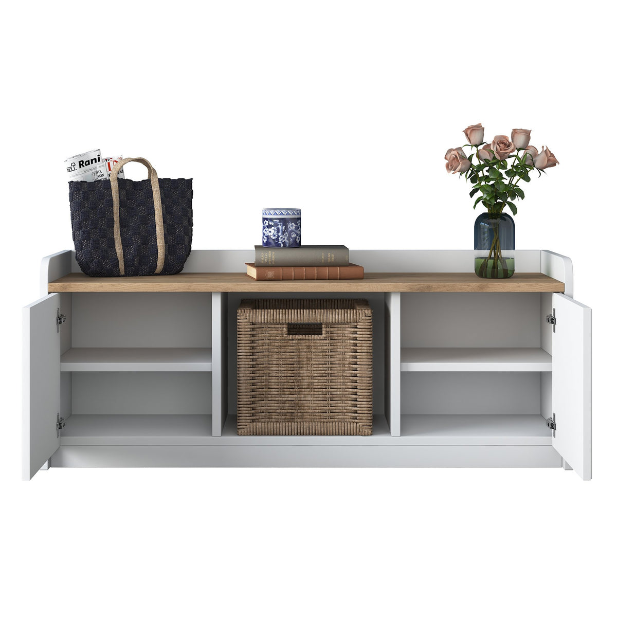 Shoe cabinets - Shoe cabinet Samos White Walnut Melamine - Dimehouse