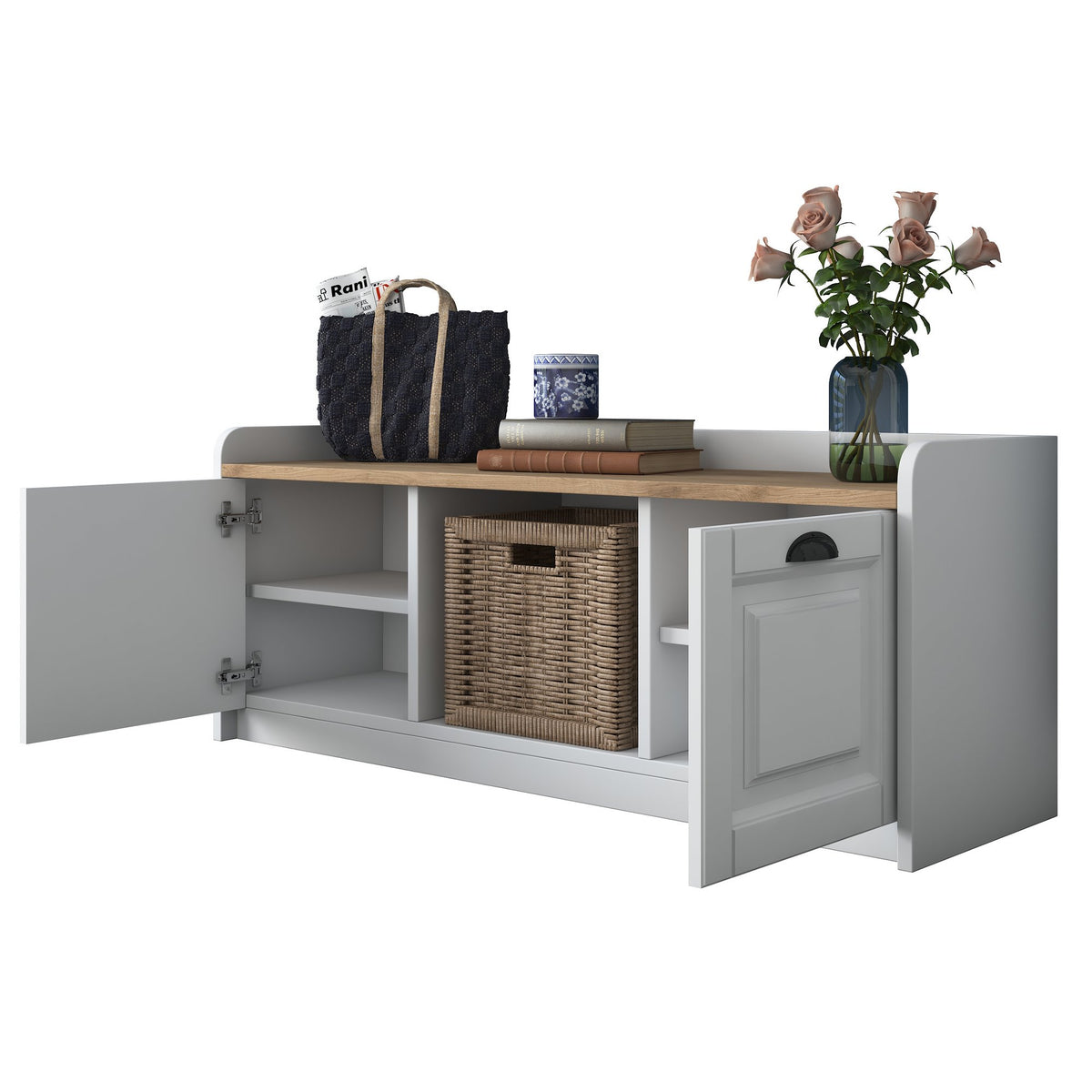 Shoe cabinets - Shoe cabinet Samos White Walnut Melamine - Dimehouse