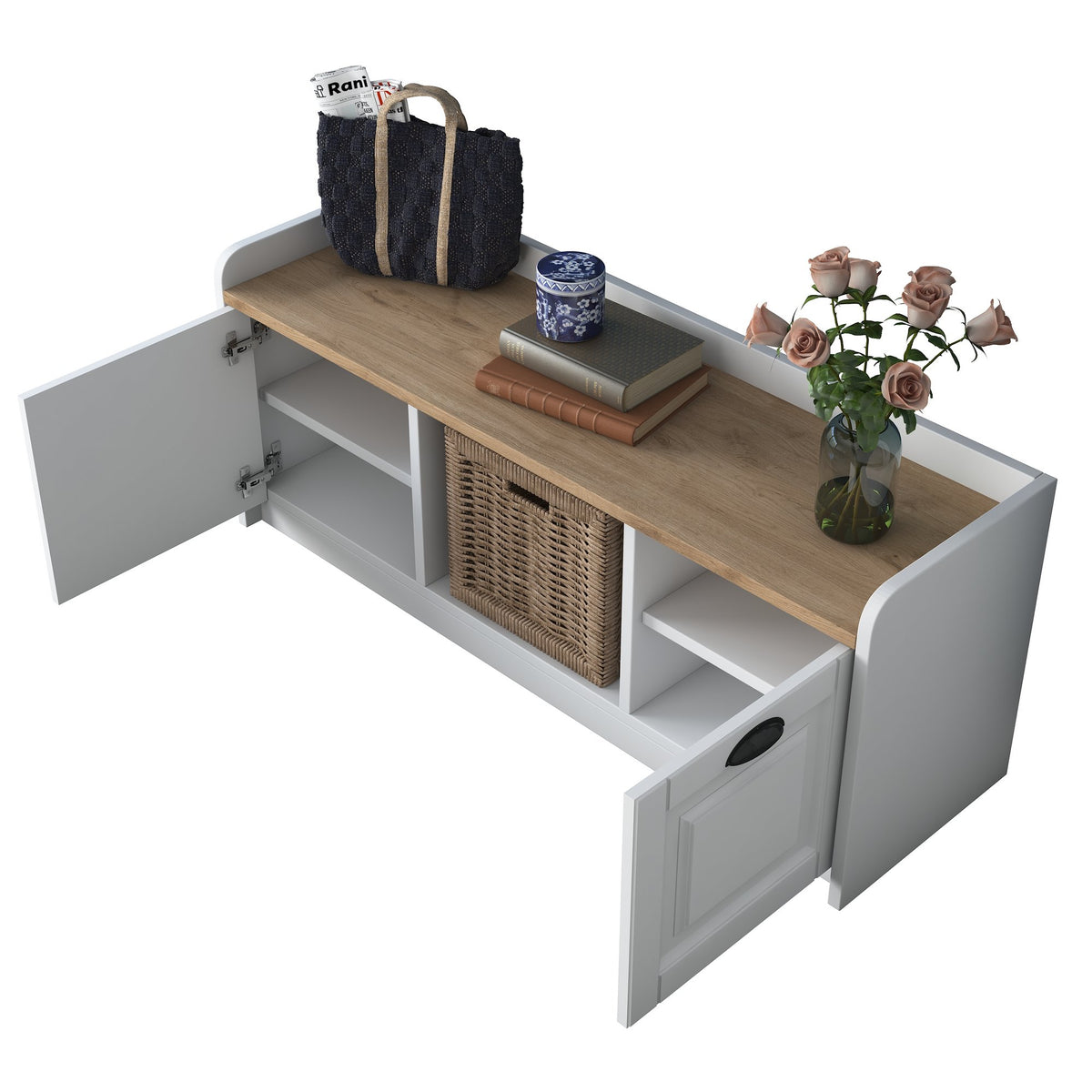 Shoe cabinets - Shoe cabinet Samos White Walnut Melamine - Dimehouse