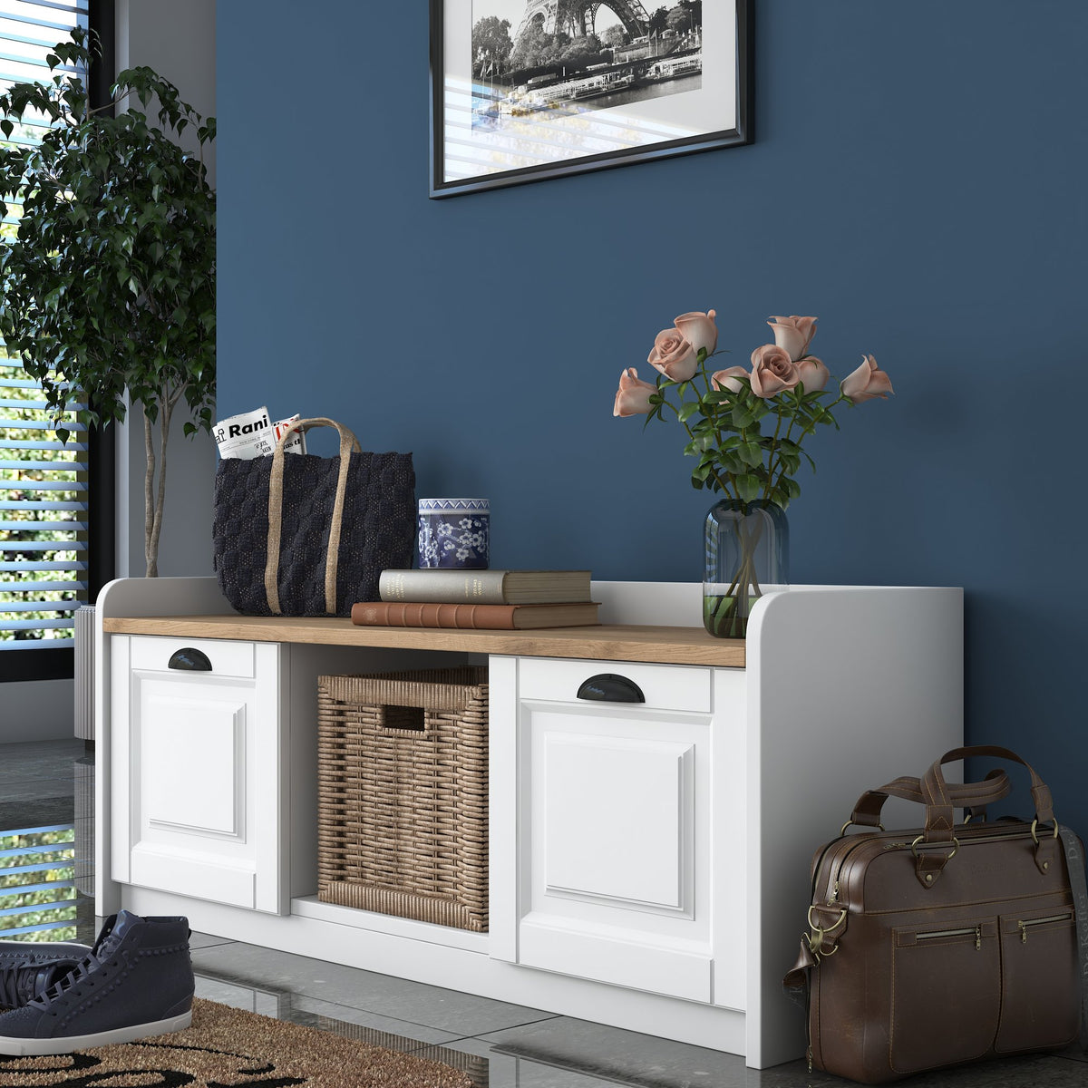Shoe cabinets - Shoe cabinet Samos White Walnut Melamine - Dimehouse