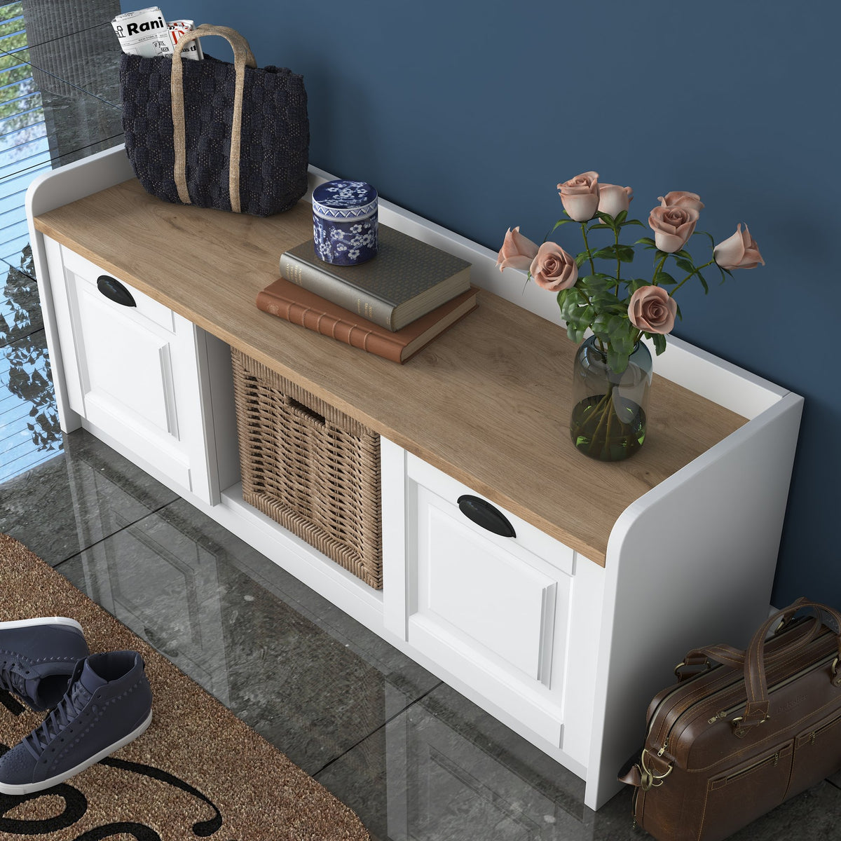 Shoe cabinets - Shoe cabinet Samos White Walnut Melamine - Dimehouse