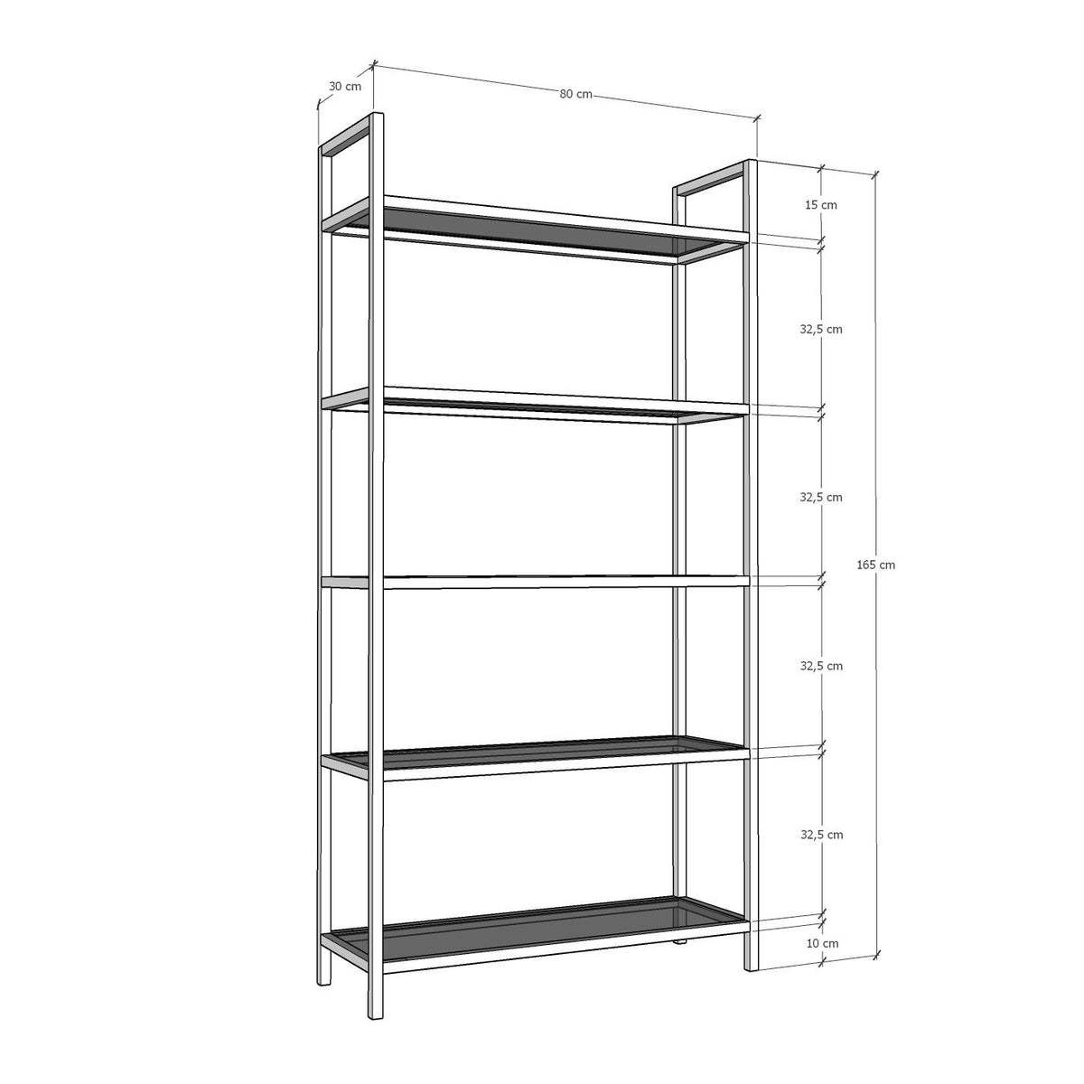 Bookcases - Modern chic bookcase Veneto gold metal glass 80x165x30 cm - Dimehouse