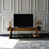TV Furniture - TV Furniture Coral Walnut Black Glass 158x45x40 cm - Dimehouse