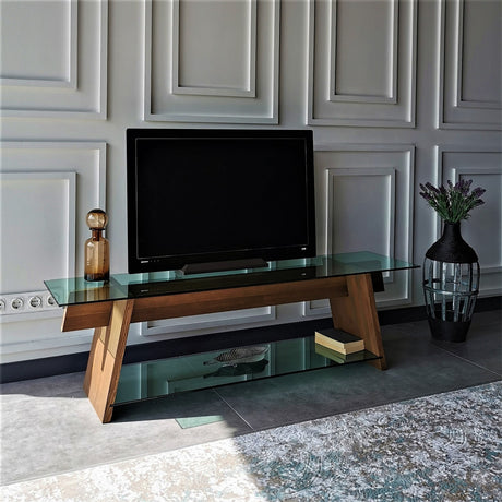 TV Furniture - TV Furniture Coral Walnut Green Glass 158x45x40 cm - Dimehouse