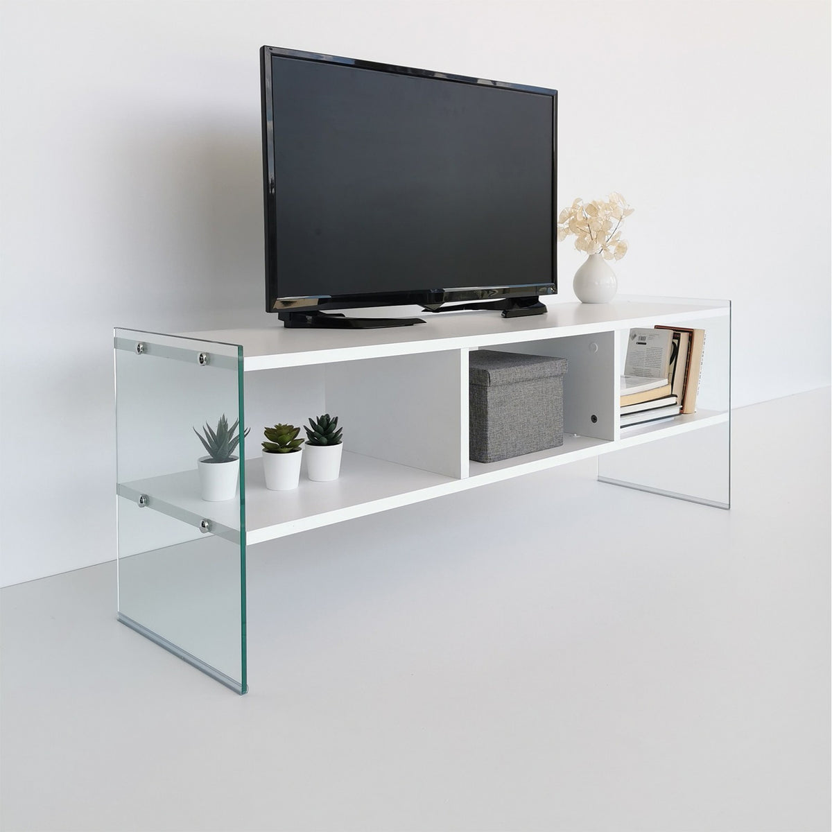 TV Furniture - TV Furniture Coral White Melamine 120x45x35 cm - Dimehouse