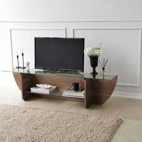 TV Furniture - TV Furniture Lily TV Walnut Glass 158x40x35 cm - Dimehouse