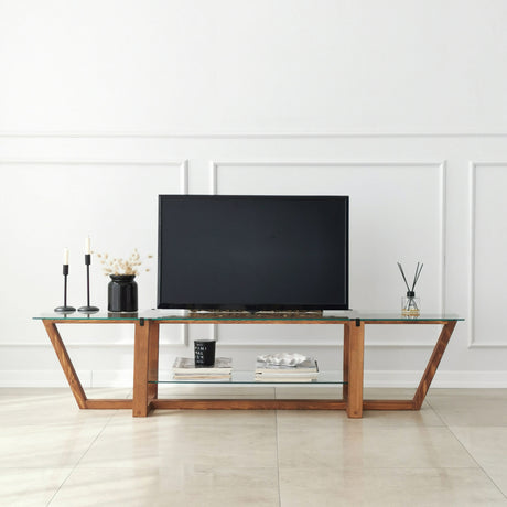 TV Furniture - TV Furniture Amaufi Walnut Glass 158x35x35 cm - Dimehouse