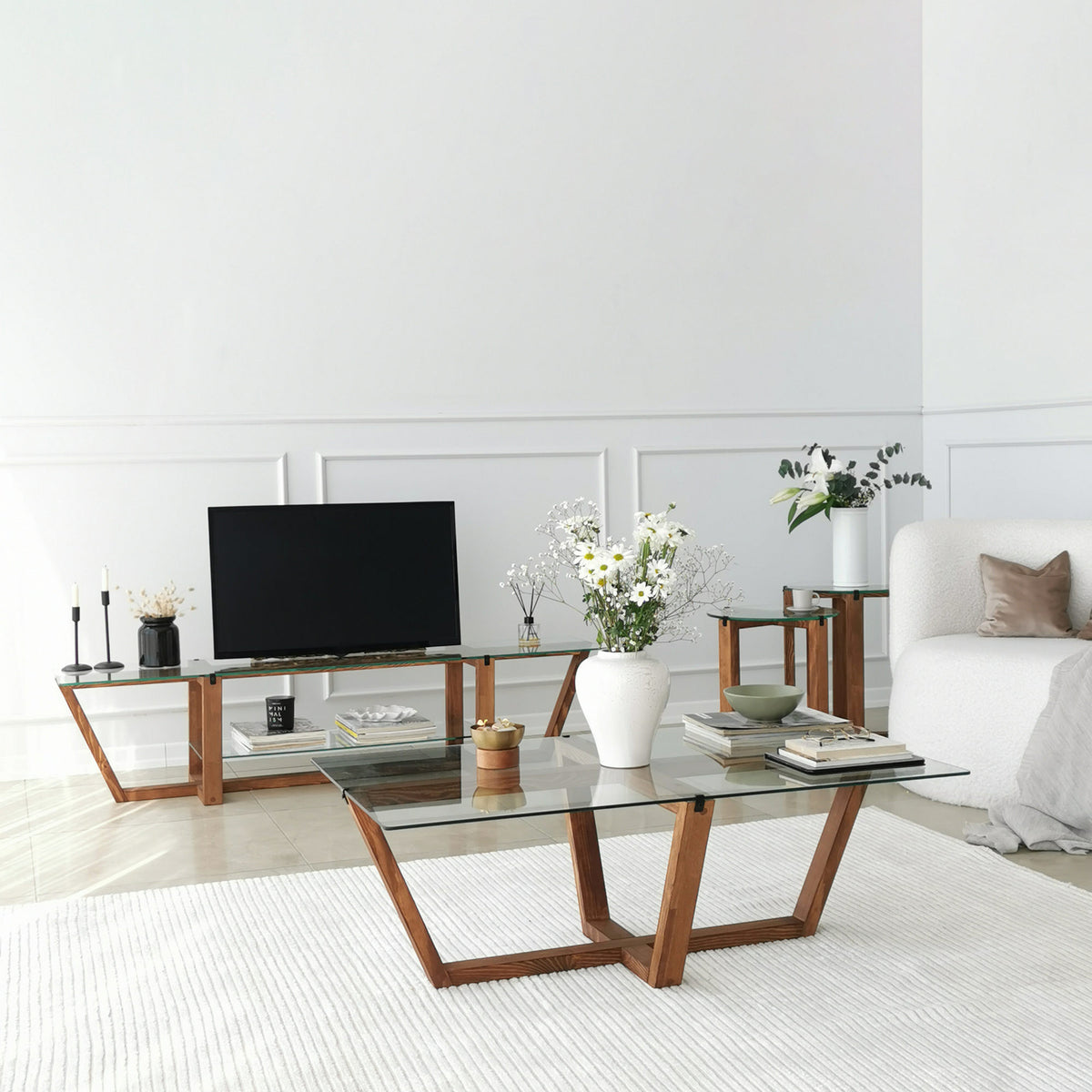 TV Furniture - TV Furniture Amaufi Walnut Glass 158x35x35 cm - Dimehouse