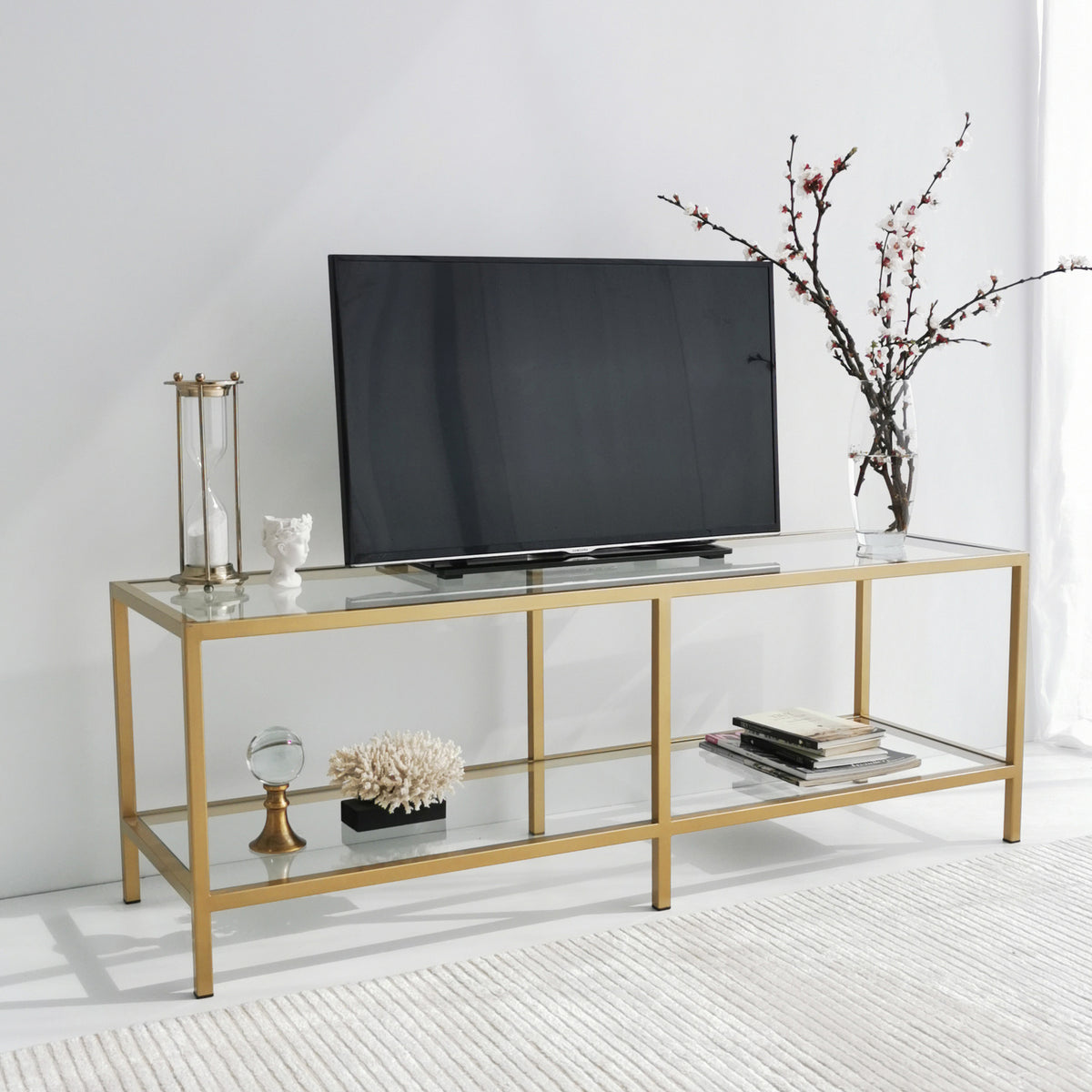 TV Furniture - TV Furniture Basic Gold Gold Glass 130x45x40 cm - Dimehouse