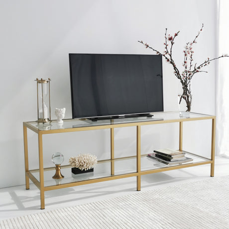TV Furniture - TV Furniture Basic Gold Gold Glass 130x45x40 cm - Dimehouse