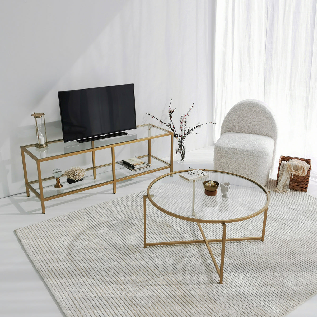 TV Furniture - TV Furniture Basic Gold Gold Glass 130x45x40 cm - Dimehouse