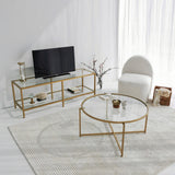 TV Furniture - TV Furniture Basic Gold Gold Glass 130x45x40 cm - Dimehouse