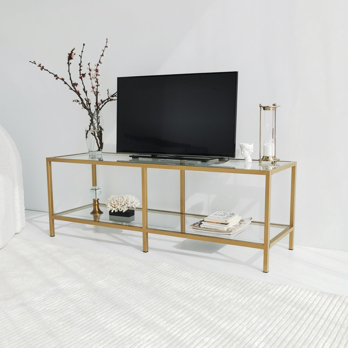 TV Furniture - TV Furniture Basic Gold Gold Glass 130x45x40 cm - Dimehouse