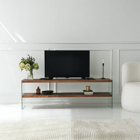 TV Furniture - TV Furniture Aqua Natural Glass 140x45x35 cm - Dimehouse