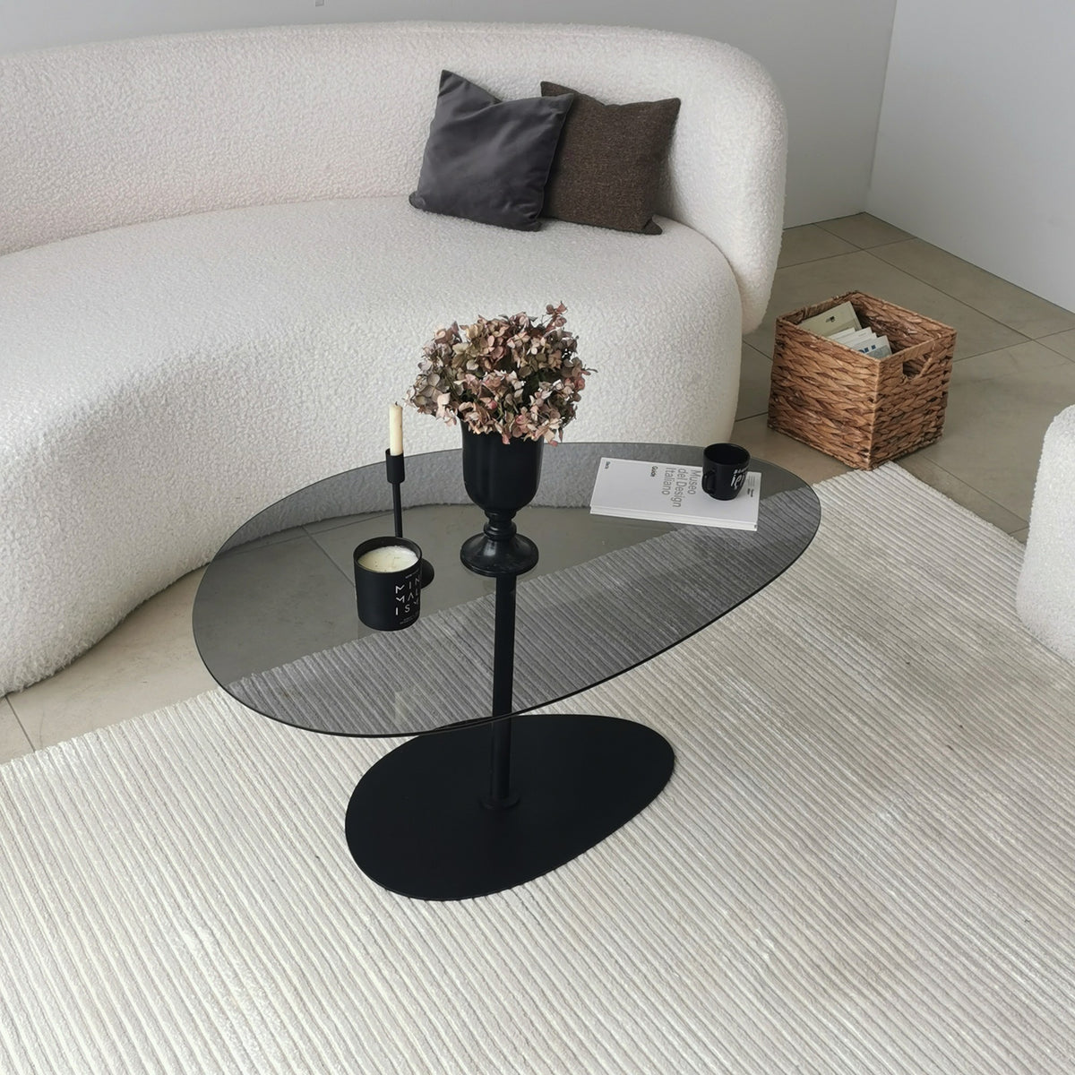 Coffee Tables - Organic Design Coffee Table Tinted Glass Torpo - Black Metal Frame - Dimehouse