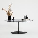 Coffee Tables - Organic Design Coffee Table Tinted Glass Torpo - Black Metal Frame - Dimehouse