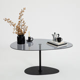 Coffee Tables - Organic Design Coffee Table Tinted Glass Torpo - Black Metal Frame - Dimehouse