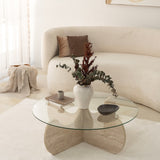 Coffee tables - Coffee table Round Glass 75 cm Travertine - Hima - Dimehouse