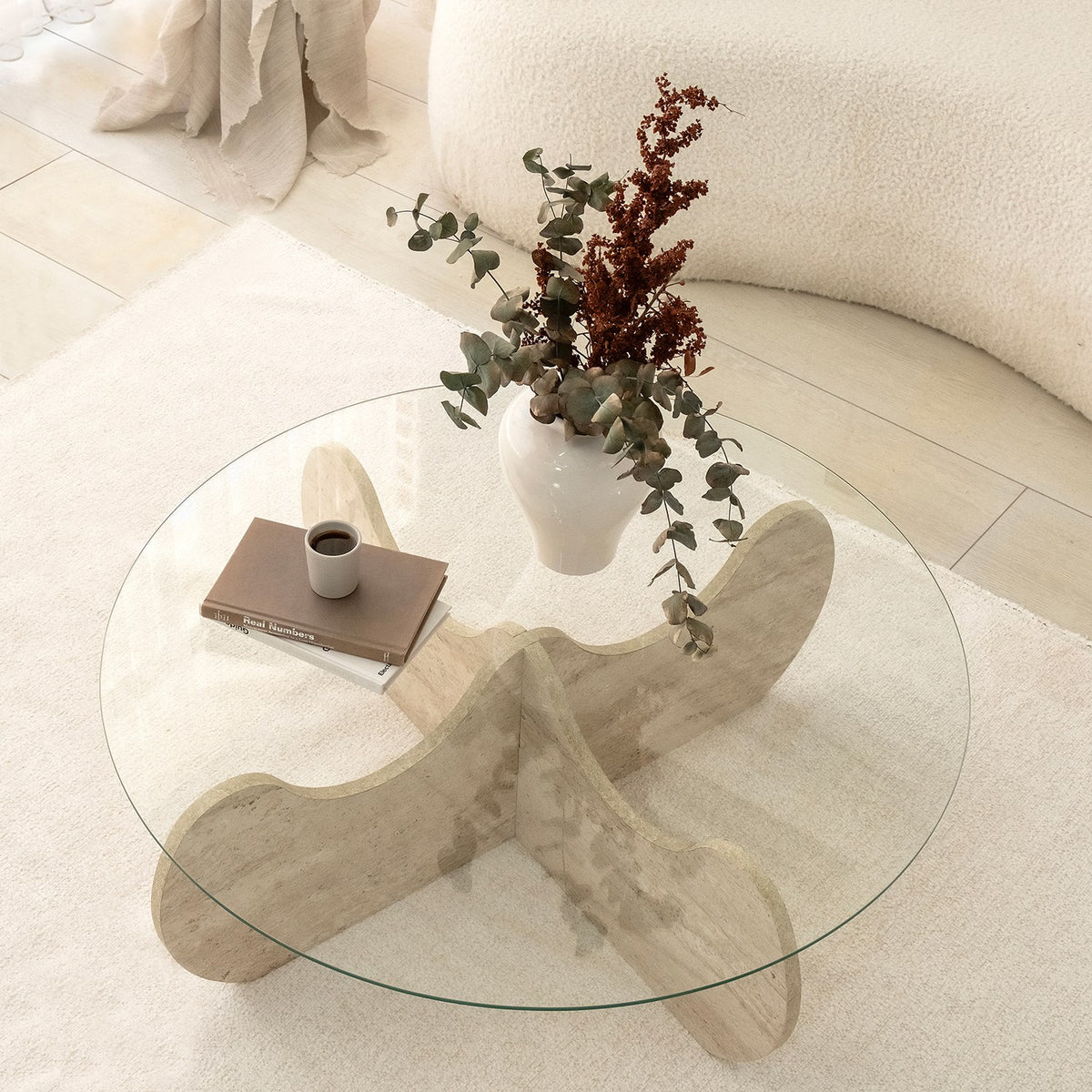 Coffee tables - Coffee table Round Glass 75 cm Travertine - Hima - Dimehouse