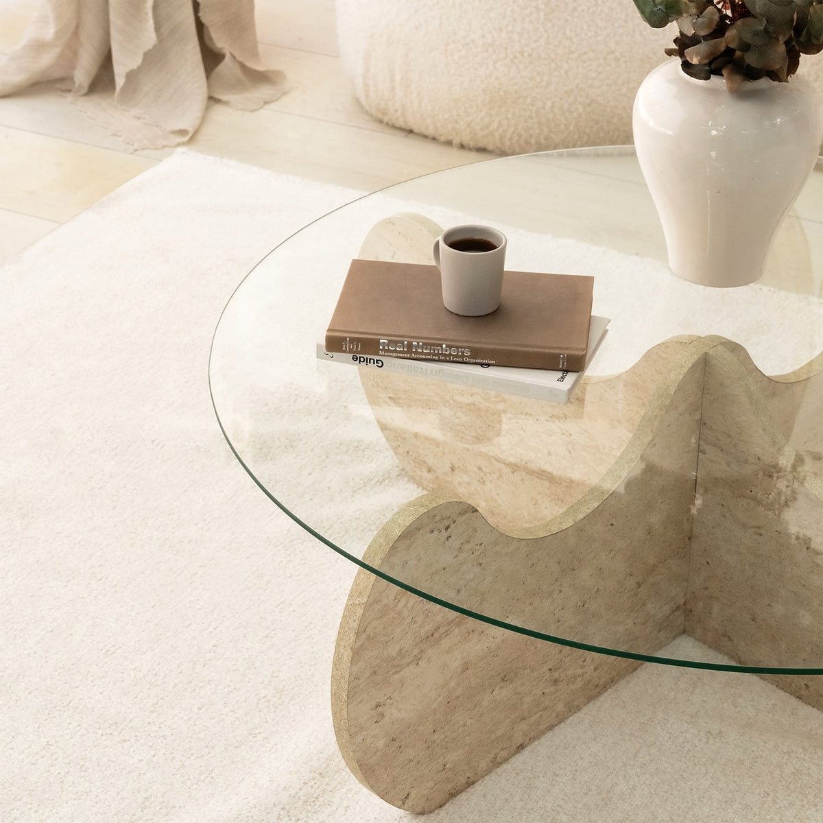 Coffee tables - Coffee table Round Glass 75 cm Travertine - Hima - Dimehouse