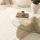 Coffee tables - Coffee table Round Glass 75 cm Travertine - Hima - Dimehouse