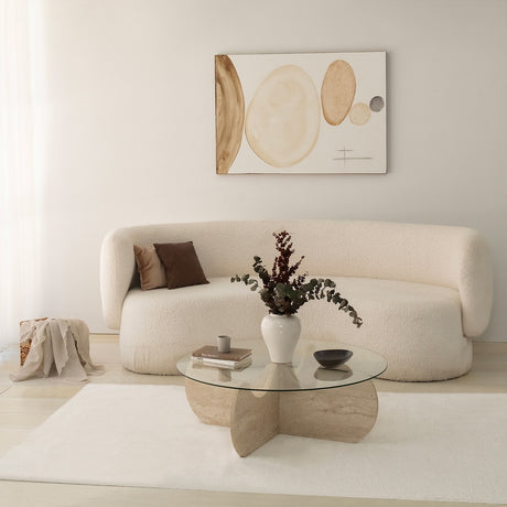 Coffee tables - Coffee table Round Glass 75 cm Travertine - Hima - Dimehouse