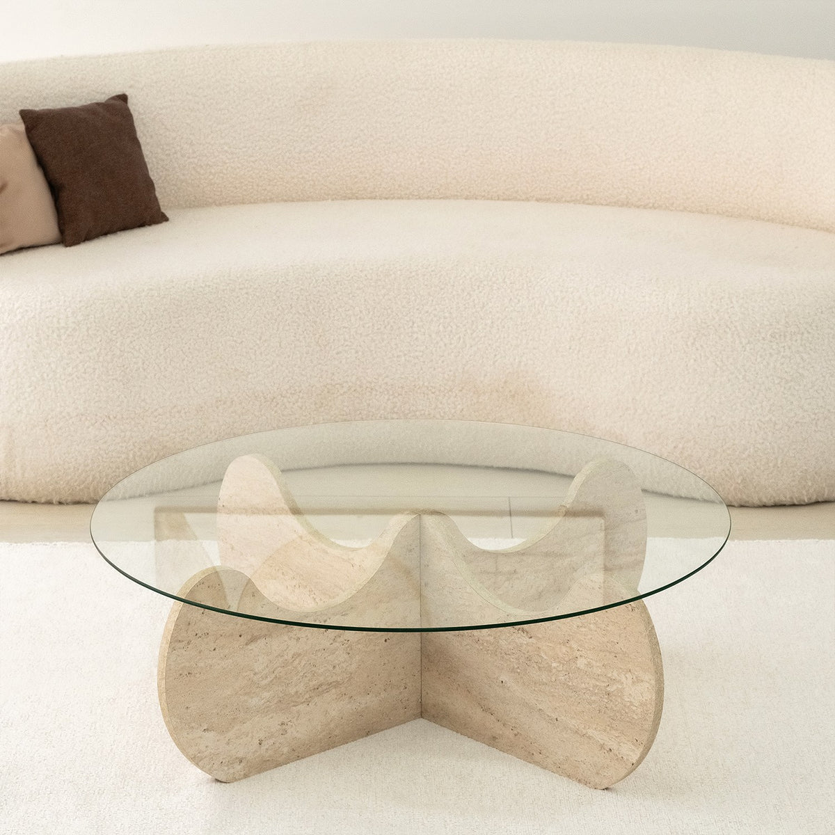 Coffee tables - Coffee table Round Glass 75 cm Travertine - Hima - Dimehouse