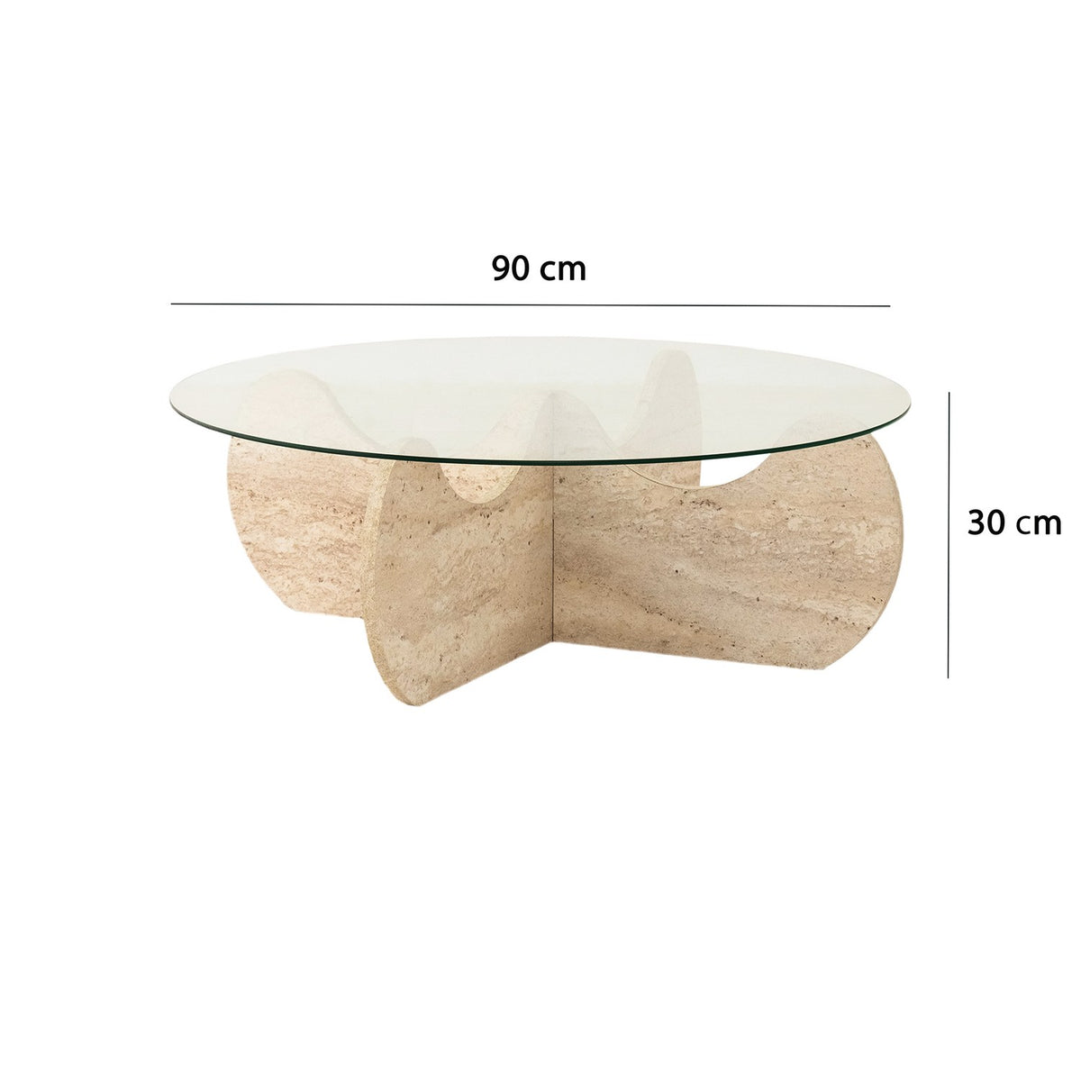 Coffee tables - Coffee table Round Glass 75 cm Travertine - Hima - Dimehouse