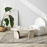 Coffee tables - Organic Coffee Table Travertine Melamine marble look Melta - 105x65 cm - Dimehouse
