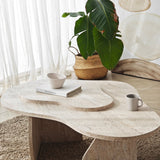 Coffee tables - Organic Coffee Table Travertine Melamine marble look Melta - 105x65 cm - Dimehouse