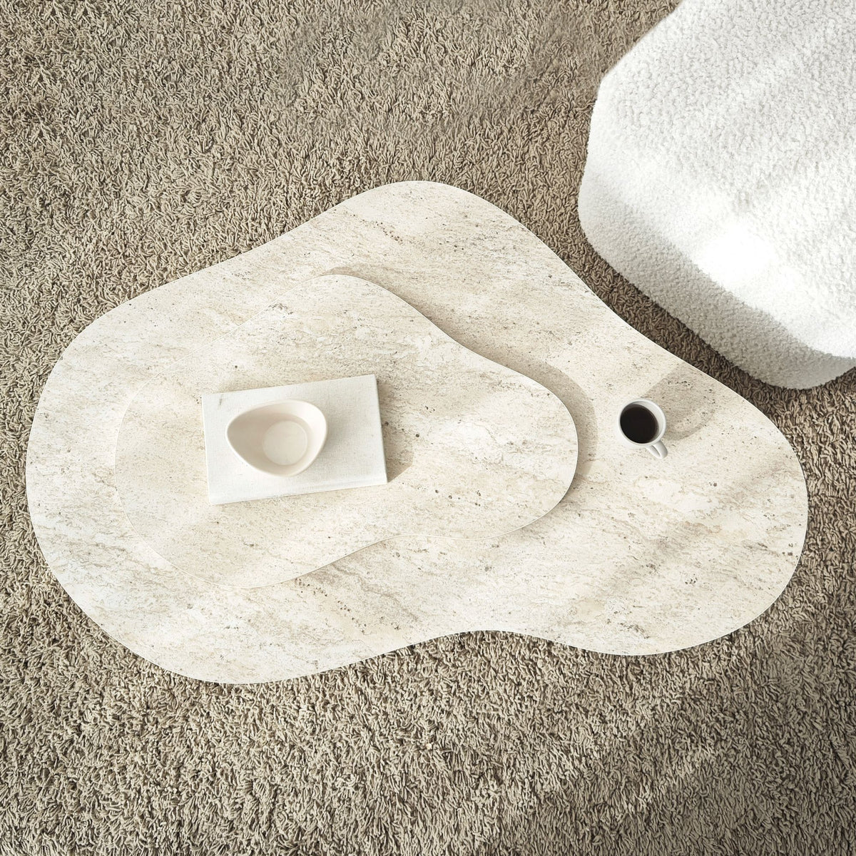 Coffee tables - Organic Coffee Table Travertine Melamine marble look Melta - 105x65 cm - Dimehouse